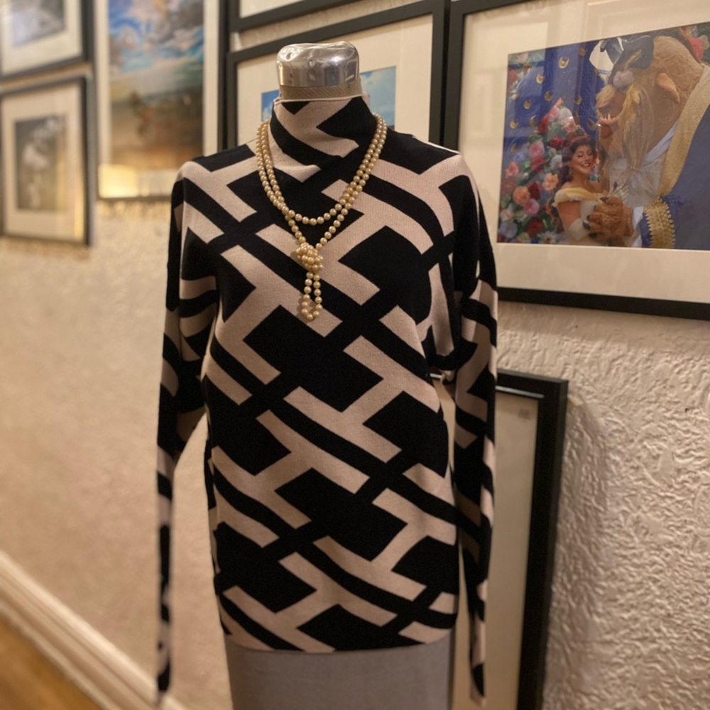 Geometric Black and Cream Sweater
